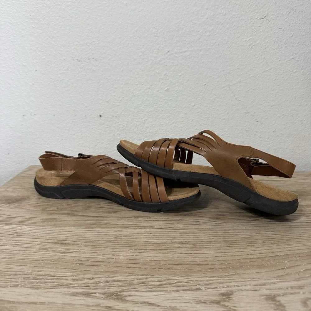 Easy-Spirit Tan Semar Fisherman Woven Leather Sandals Open Toe Womens Size 9.5 M